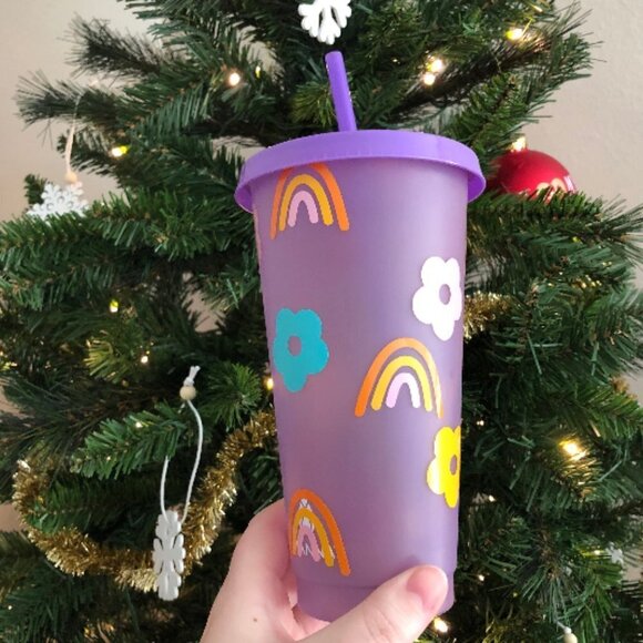 Boho Rainbow & Flower Retro Color Changing Tumbler  24 Oz - Picture 1 of 2